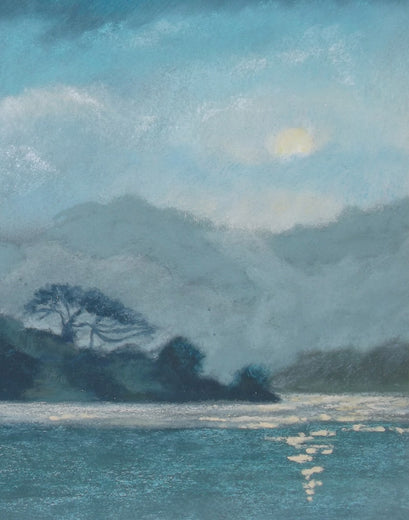 Moon over Stafford Lake by Patricia Prendergast |   Closeup View of Artwork 