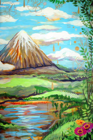 Original art for sale at UGallery.com | Mountain Paradise by Kira Yustak | $1,375 | mixed media artwork | 40' h x 30' w | photo 4