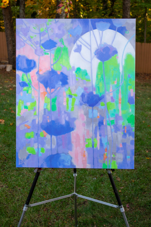 Villa View, Moonlight by Natalie George |  Side View of Artwork 