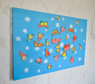Monarch Butterflies and Fluffs by Natasha Tayles |  Side View of Artwork 