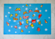 Original art for sale at UGallery.com | Monarch Butterflies and Fluffs by Natasha Tayles | $800 | acrylic painting | 24' h x 36' w | thumbnail 3