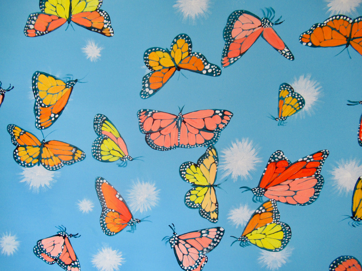 Monarch Butterflies and Fluffs by Natasha Tayles |  Closeup View of Artwork 