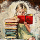 Original art for sale at UGallery.com | The Well-Read Girl by Nava Lundy | $3,100 | acrylic painting | 36' h x 36' w | thumbnail 1