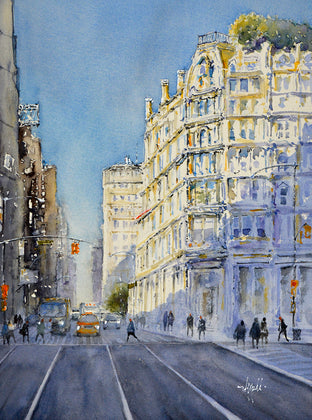 Original art for sale at UGallery.com | New York Corner by Judy Mudd | $750 | watercolor painting | 14.5' h x 11' w | photo 1