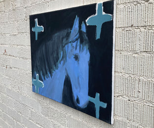 Blue Horse with Crosses by Nick Bontorno |  Side View of Artwork 