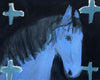 Original art for sale at UGallery.com | Blue Horse with Crosses by Nick Bontorno | $575 | acrylic painting | 16' h x 20' w | thumbnail 1