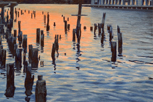 Original art for sale at UGallery.com | Hudson River Sunset and the Ghost of Pier 56 by Nick Savides | $875 | oil painting | 9' h x 12' w | photo 4