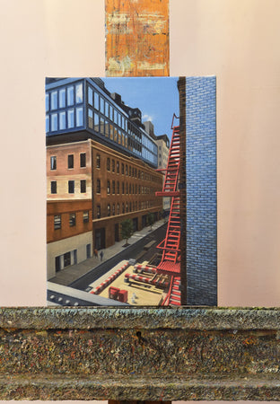 Original art for sale at UGallery.com | Red Fire Escape by Nick Savides | $875 | oil painting | 12' h x 9' w | photo 4