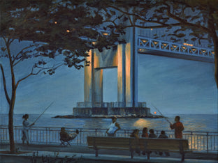 Original art for sale at UGallery.com | Verrazano Bridge at Dusk by Nick Savides | $2,600 | oil painting | 18' h x 24' w | photo 1