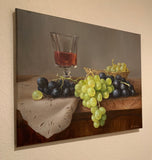 Original art for sale at UGallery.com | Grapes and Red Wine by Nikolay Rizhankov | $950 | oil painting | 16' h x 20' w | thumbnail 4