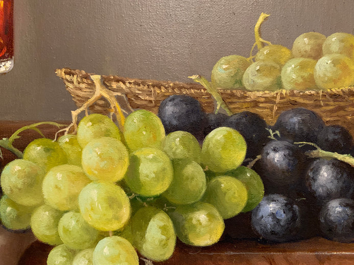 Grapes and Red Wine by Nikolay Rizhankov |  Side View of Artwork 