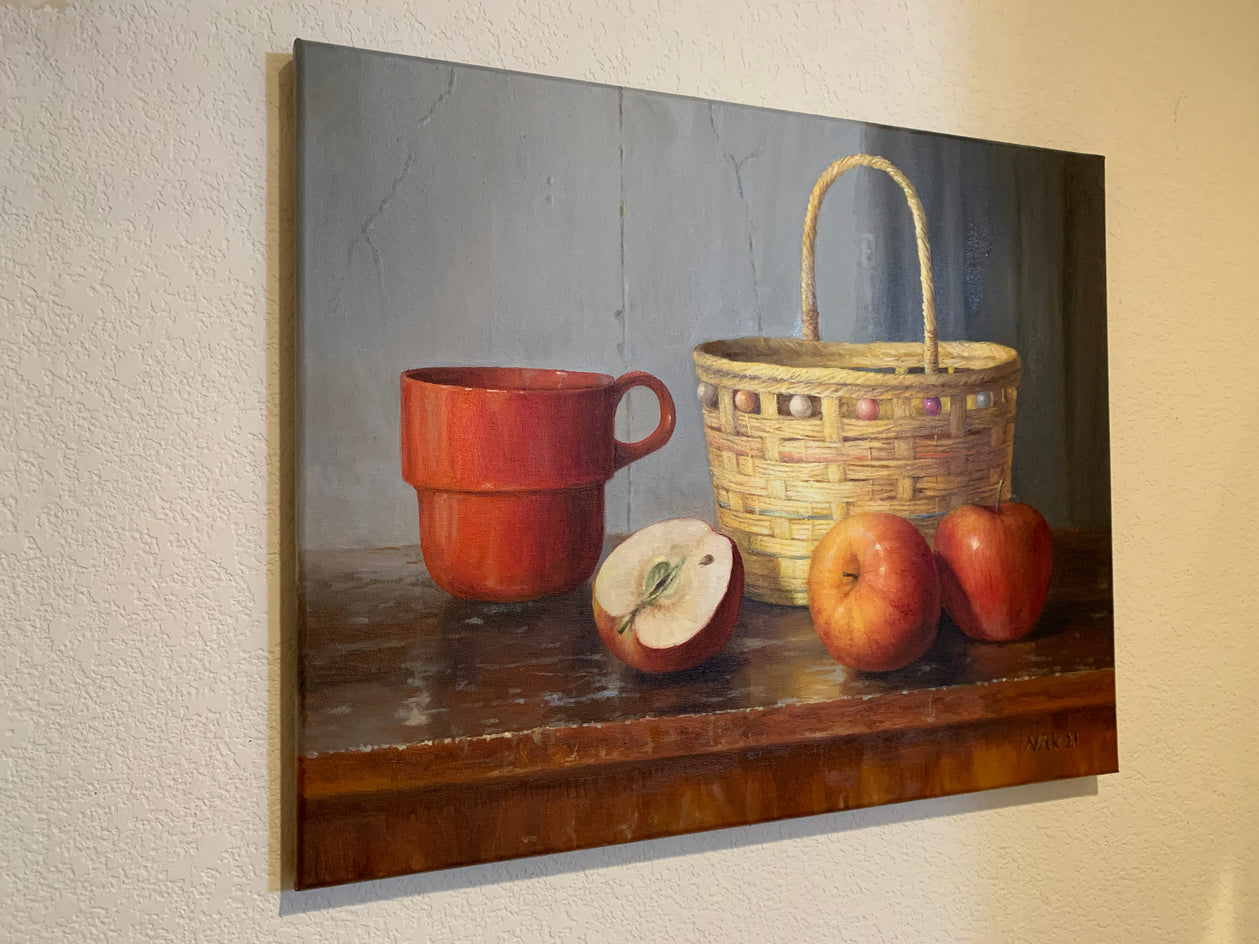 Still Life with Red Mug and Apples by Nikolay Rizhankov |  Context View of Artwork 