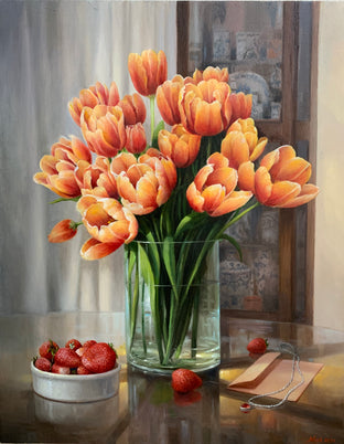 Original art for sale at UGallery.com | Tulips by Nikolay Rizhankov | $2,375 | oil painting | 28' h x 22' w | photo 1