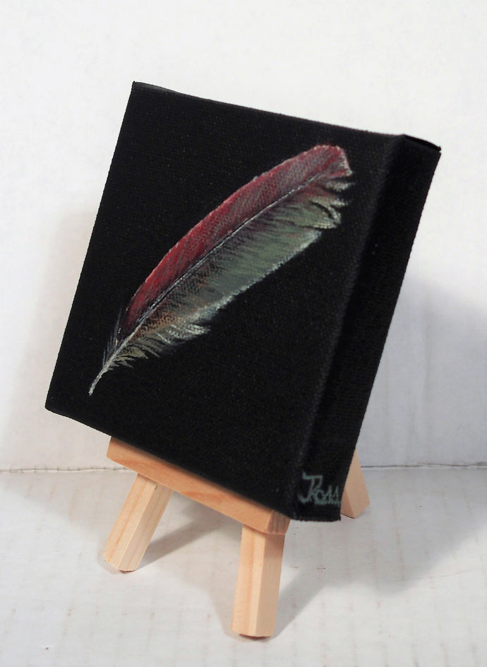 Cardinal Feather by Jennifer Ross |  Side View of Artwork 