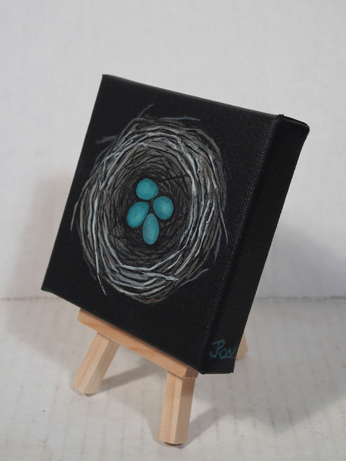 Nest, Turquoise Eggs by Jennifer Ross |  Side View of Artwork 