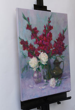 Original art for sale at UGallery.com | Gladiolas and Peonies by Oksana Johnson | $1,775 | oil painting | 28' h x 22' w | photo 2