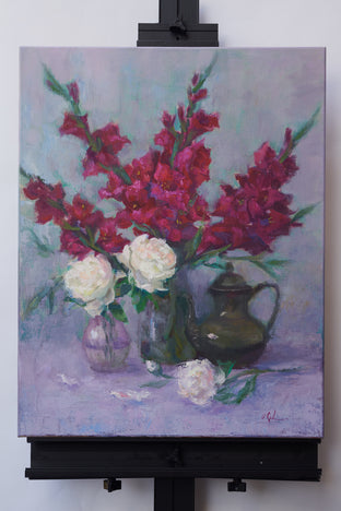Original art for sale at UGallery.com | Gladiolas and Peonies by Oksana Johnson | $1,775 | oil painting | 28' h x 22' w | photo 3