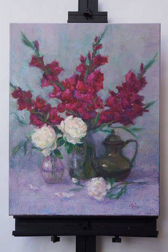 Gladiolas and Peonies by Oksana Johnson |  Context View of Artwork 