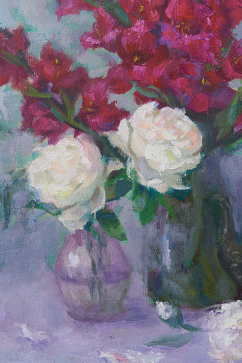 Gladiolas and Peonies by Oksana Johnson |   Closeup View of Artwork 