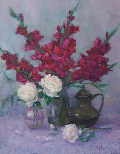 Gladiolas and Peonies by Oksana Johnson | Artwork Main Image