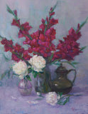 Original art for sale at UGallery.com | Gladiolas and Peonies by Oksana Johnson | $1,775 | oil painting | 28' h x 22' w | thumbnail 1