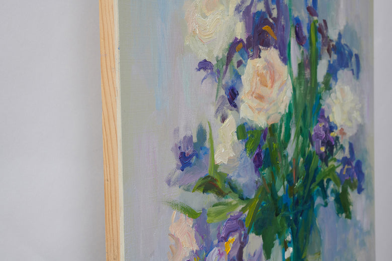 Irises and Roses by Oksana Johnson |  Side View of Artwork 