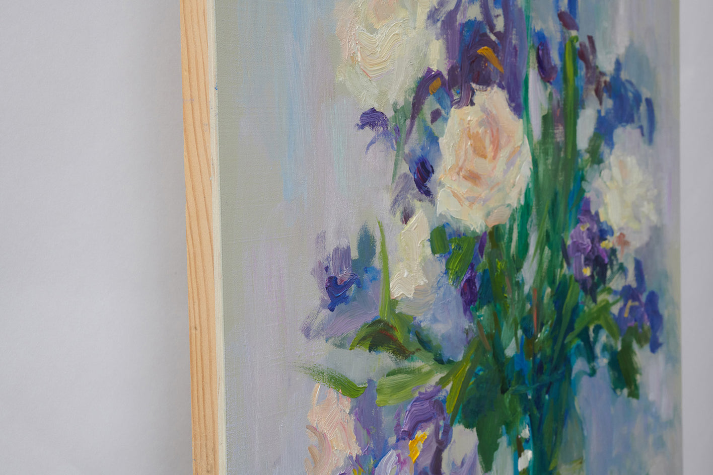 Irises and Roses by Oksana Johnson |  Side View of Artwork 