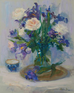 Original art for sale at UGallery.com | Irises and Roses by Oksana Johnson | $1,200 | oil painting | 20' h x 16' w | photo 1