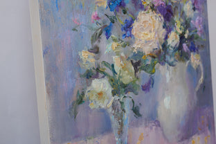 Original art for sale at UGallery.com | White Rose and Wild Flowers by Oksana Johnson | $775 | oil painting | 12' h x 12' w | photo 2