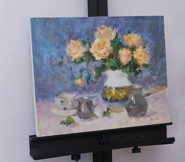 Yellow Roses and Italian Vase by Oksana Johnson |  Context View of Artwork 