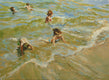 Original art for sale at UGallery.com | Children Along the Seashore by Onelio Marrero | $1,125 | oil painting | 18' h x 24' w | thumbnail 1