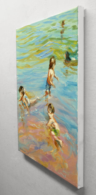 Children at Low Tide by Onelio Marrero |  Side View of Artwork 