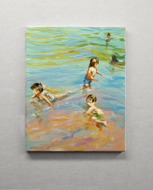 Original art for sale at UGallery.com | Children at Low Tide by Onelio Marrero | $575 | oil painting | 14' h x 11' w | photo 3