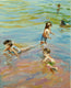 Original art for sale at UGallery.com | Children at Low Tide by Onelio Marrero | $575 | oil painting | 14' h x 11' w | thumbnail 1