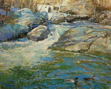 oil painting by Onelio Marrero titled Ducks near the Chute in Boonton