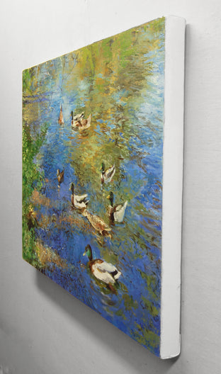 Ducks on the River by Onelio Marrero |  Side View of Artwork 