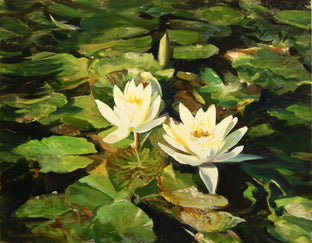 Original art for sale at UGallery.com | Early Morning Light on Water Lilies by Onelio Marrero | $1,000 | oil painting | 16' h x 20' w | photo 1