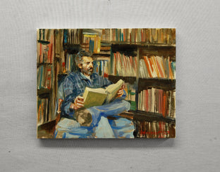 Original art for sale at UGallery.com | Lenny at the Book Barn by Onelio Marrero | $525 | oil painting | 8' h x 10' w | photo 2