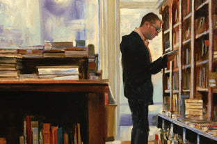 Original art for sale at UGallery.com | Literary Delights by Onelio Marrero | $1,125 | oil painting | 18' h x 24' w | photo 3