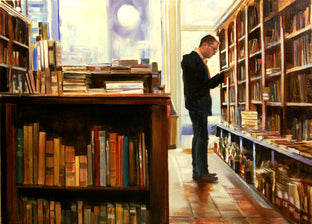 Original art for sale at UGallery.com | Literary Delights by Onelio Marrero | $1,125 | oil painting | 18' h x 24' w | photo 1