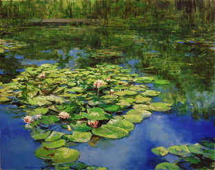 Original art for sale at UGallery.com | Pink Water Lilies: August by Onelio Marrero | $1,975 | oil painting | 24' h x 30' w | photo 1