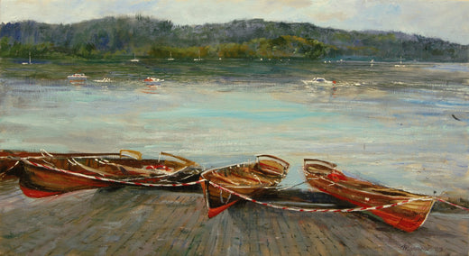 oil painting by Onelio Marrero titled Skiffs at Lake Windermere