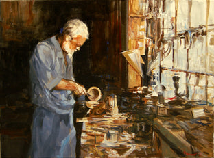 Original art for sale at UGallery.com | The Woodcarver by Onelio Marrero | $1,125 | oil painting | 18' h x 24' w | photo 1