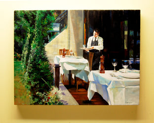 Original art for sale at UGallery.com | Outdoor Bistro by Onelio Marrero | $1,025 | oil painting | 18' h x 24' w | photo 3