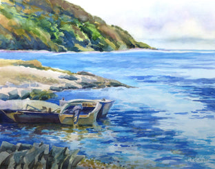 Original art for sale at UGallery.com | Oyster Farm Boats at Tomales Bay by Catherine McCargar | $375 | watercolor painting | 11' h x 14' w | photo 1