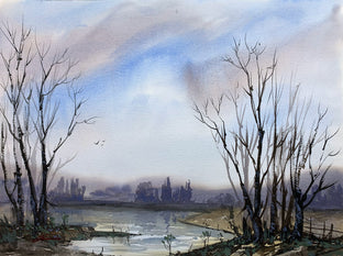 Original art for sale at UGallery.com | Foggy Morning by Posey Gaines | $800 | watercolor painting | 18' h x 24' w | photo 1