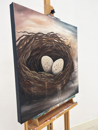 Original art for sale at UGallery.com | Barn Swallow Nest by Pamela Hoke | $1,300 | oil painting | 24' h x 24' w | photo 2