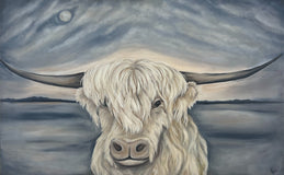 Original art for sale at UGallery.com | Island Moon Cow by Pamela Hoke | $3,500 | oil painting | 30' h x 48' w | thumbnail 1