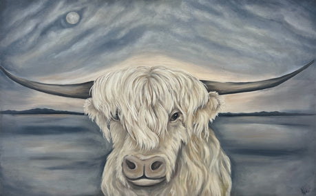 oil painting by Pamela Hoke titled Island Moon Cow
