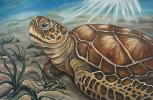 Original art for sale at UGallery.com | Just Chill, Sea Turtle by Pamela Hoke | $1,925 | oil painting | 24' h x 36' w | photo 1